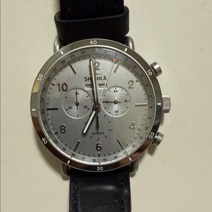Shinola Silver Watch with Black Strap